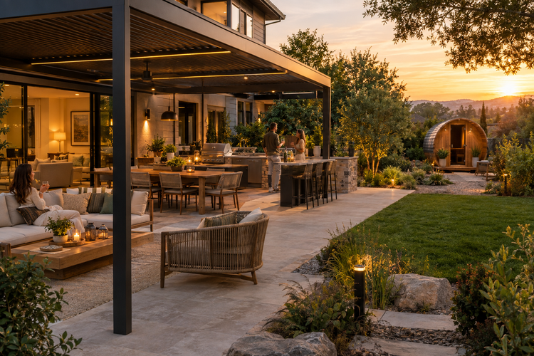 Complete backyard retreat with outdoor living products