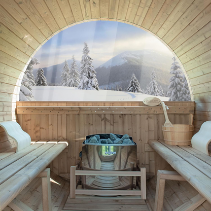 2-Person Luxury Finland Thermo Pine Outdoor Barrel Sauna with Half View Window, Harvia Electric Heater, Sauna Accessories Kit and Asphalt Shingle Roof, 4'X6'