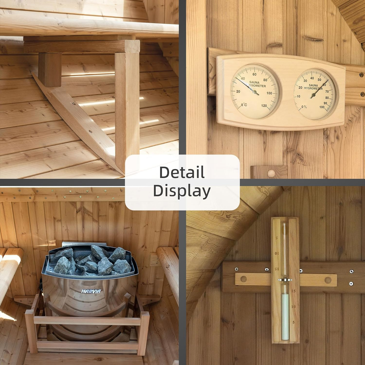 2-Person Luxury Finland Thermo Pine Outdoor Barrel Sauna with Half View Window, Harvia Electric Heater, Sauna Accessories Kit and Asphalt Shingle Roof, 4'X6'