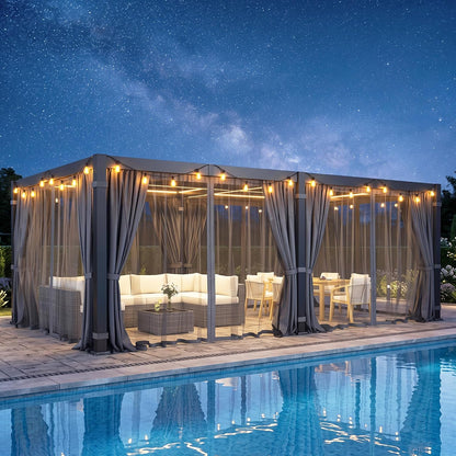 Pergola 12'X20' with Adjustable Roof & Thick Aluminum Frame for All Weather