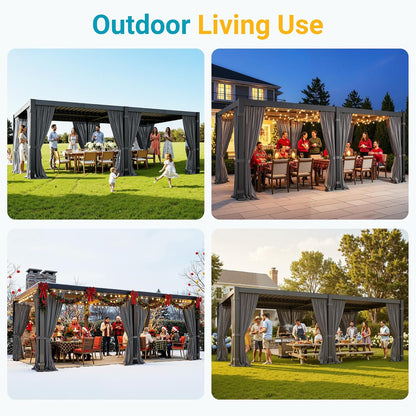 Pergola 12'X20' with Adjustable Roof & Thick Aluminum Frame for All Weather