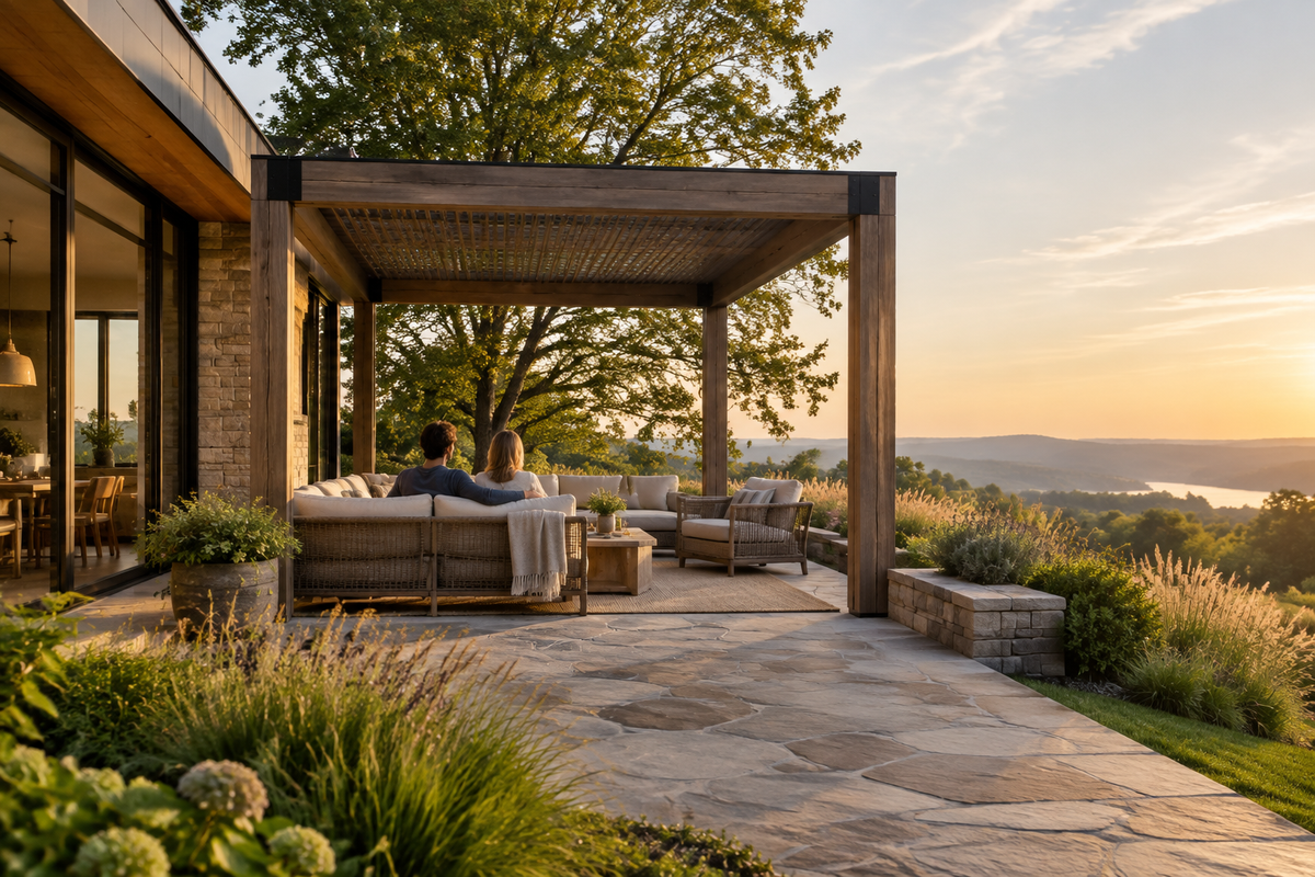 Welcoming outdoor space beside a contemporary home